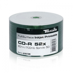CD-R 52x 700Mb RITEK TRAXDATA Inkjet White Printable