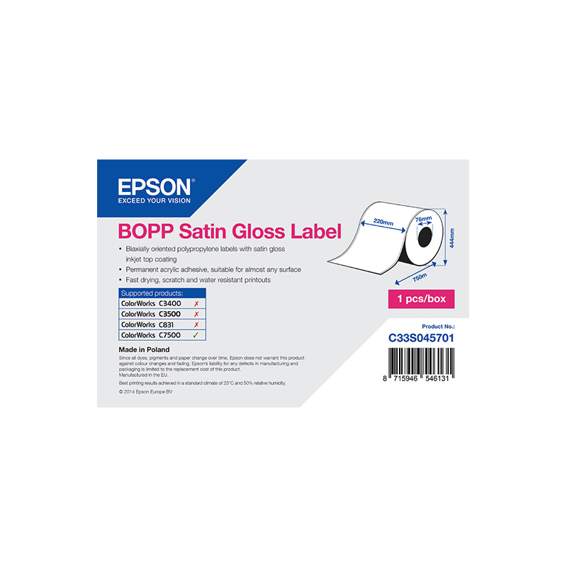 220 x 750 m GLOSS Bopp Epson Label - Continuo - C7500G - 2