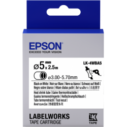 Cartucho de etiquetas Epson LabelWorks para tubo termorretráctil (HST) LK-4WBA5 negro/blanco de 5 mm de diámetro (2,5 m) - 1