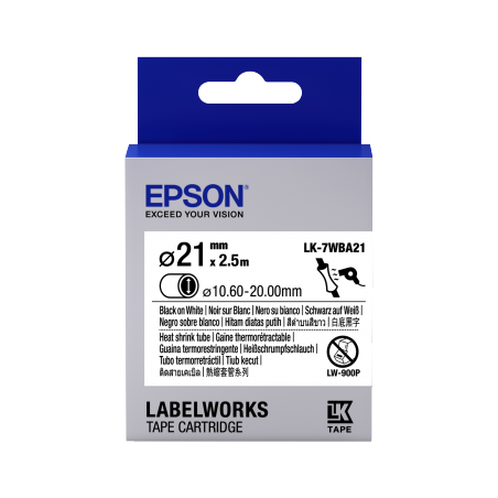 Cartucho de etiquetas Epson LabelWorks para tubo termorretráctil (HST) LK-7WBA21 negro/blanco de 21 mm de diámetro (2,5 m) - 1