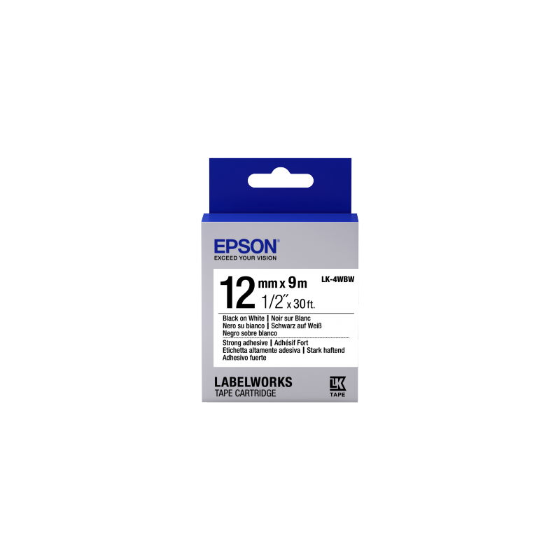 Cinta Epson LabelWorks adhesiva resistente - LK-5TBW cinta adhesiva resistente negra/transparente 18/9 - 1