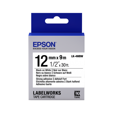 Cinta Epson LabelWorks adhesiva resistente - LK-5TBW cinta adhesiva resistente negra/transparente 18/9 - 1