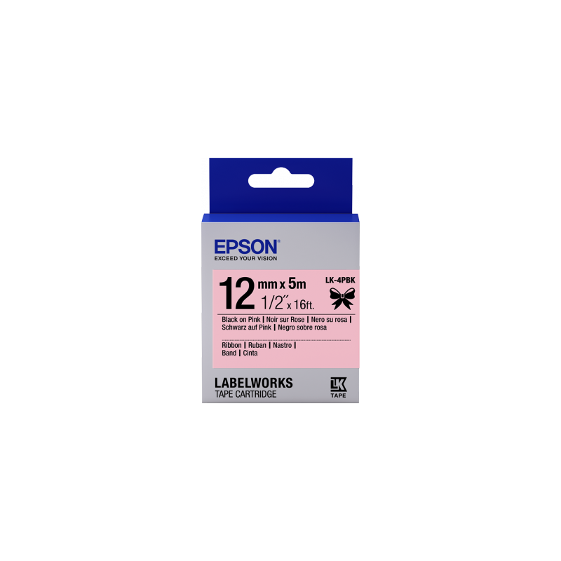 Cartucho de etiquetas Epson LabelWorks de cinta satinada LK-4PBK negro/rosa de 12 mm (5 m) - 1