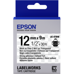 Cinta Epson LabelWorks adhesiva resistente - LK-4TBW cinta adhesiva resistente negra/transparente 12/9 - 1