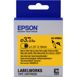 Cartucho de etiquetas Epson para tubo termorretráctil (HST) LK-4YBA3 negro/amarillo de 3 mm de diámetro (2,5 m)