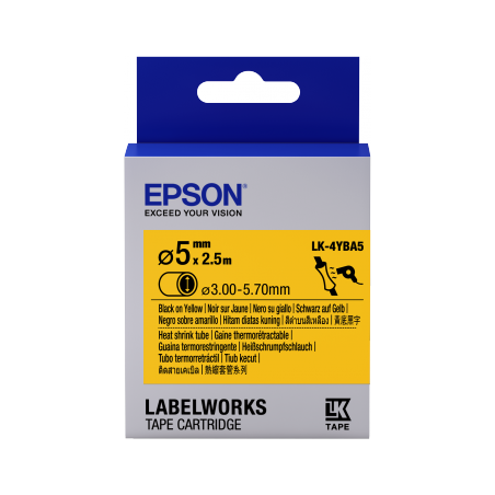 Cartucho de etiquetas Epson LabelWorks para tubo termorretráctil (HST) LK-4YBA5 negro/amarillo de 5 mm de diámetro (2,5 m) - 1