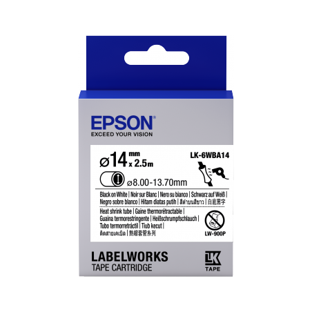 Cartucho de etiquetas Epson LabelWorks para tubo termorretráctil (HST) LK-6WBA14 negro/blanco de 14 mm de diámetro (2,5 m) - 1