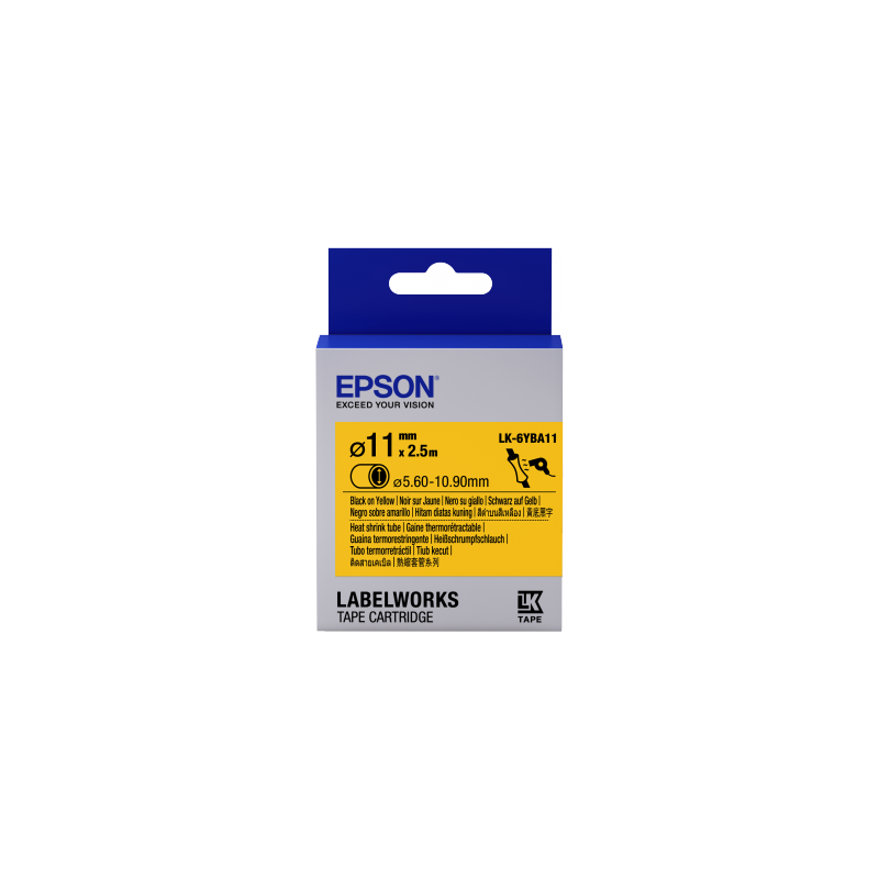 Cartucho de etiquetas Epson para tubo termorretráctil (HST) LK-6YBA11 negro/amarillo de 11 mm de diámetro (2,5 m)
