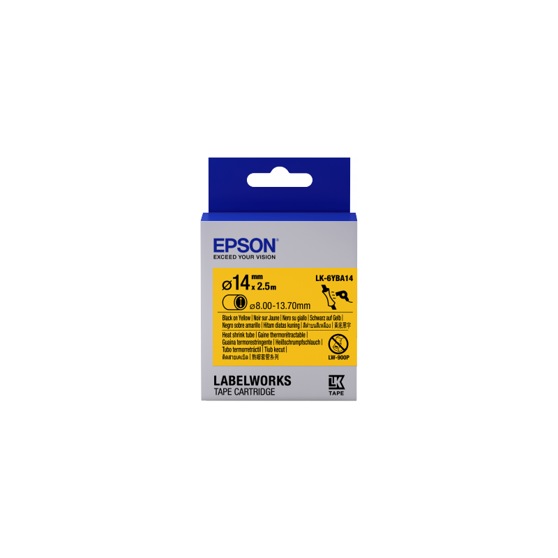 Cartucho de etiquetas Epson para tubo termorretráctil (HST) LK-6YBA14 negro/amarillo de 14 mm de diámetro (2,5 m)