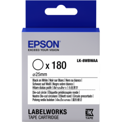 Cartucho de etiquetas cortadas redondas Epson LK-8WBWAA negro/blanco de 25 mm de diámetro (180 etiquetas)