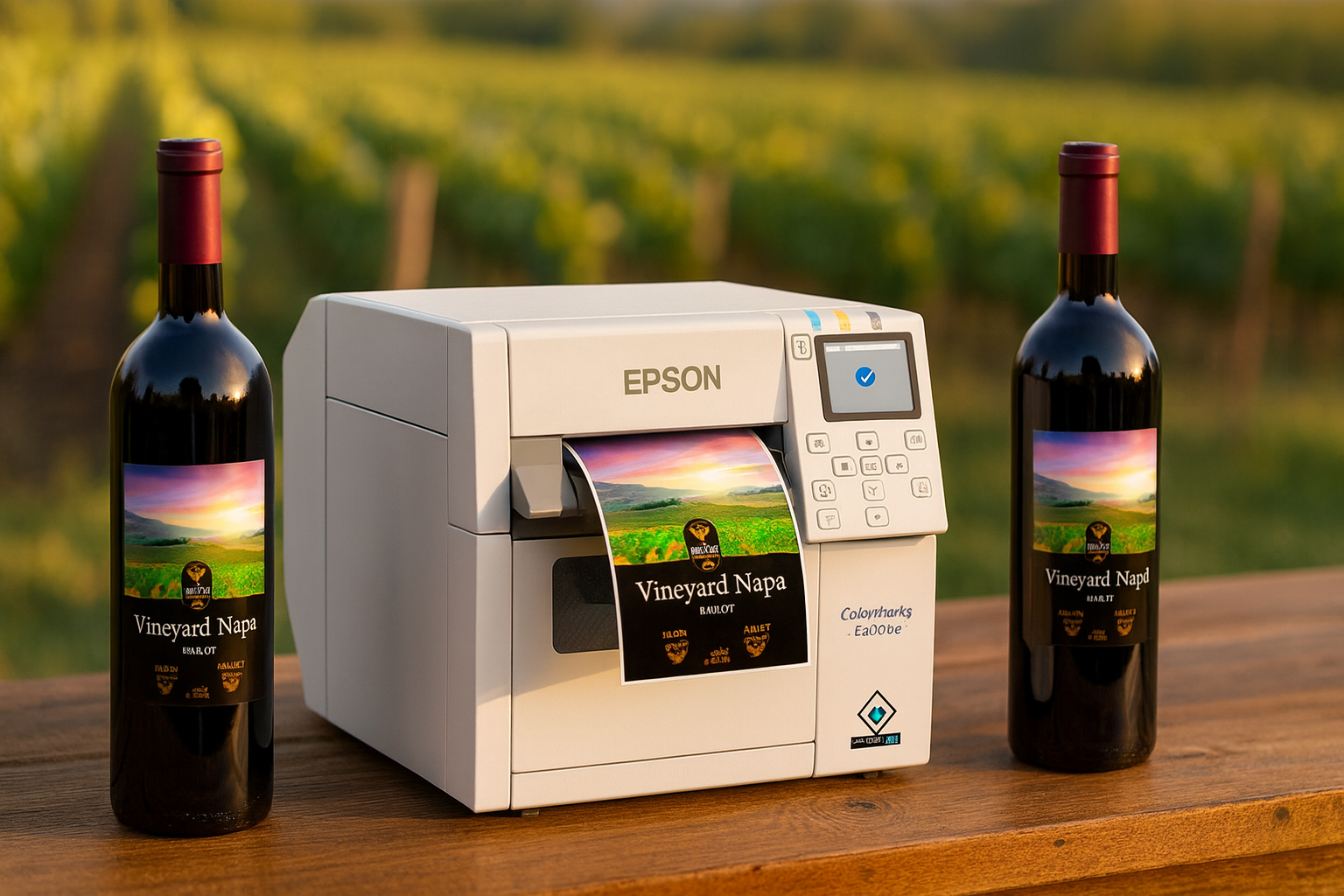 imagen de impresora colorworks c4000 en un viñedo
