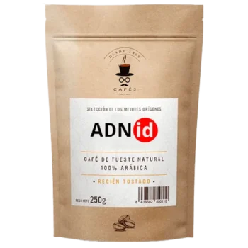 etiqueta de adnid impresa con la impresora epson colorworks c4000e puesta en una bolsa de café.