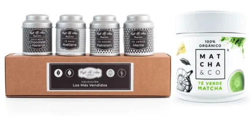 imagen de etiquetas impresas en bbotes de cafe y te