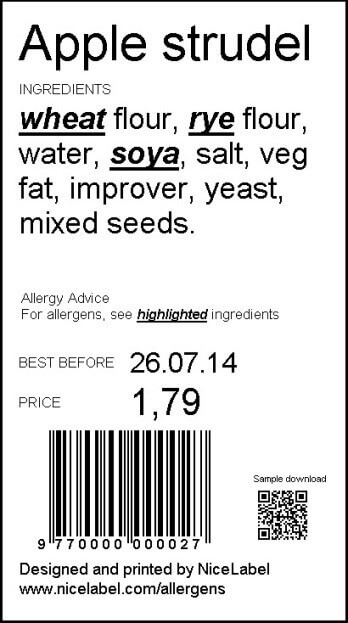 Allergen food labeling directive